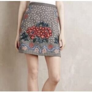Hemant & Nandita Flower Embroidered Wool Blend Skirt Size 12
